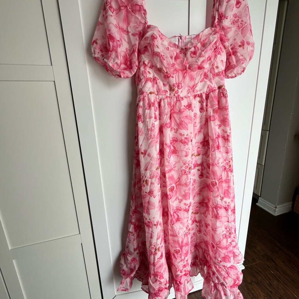 Floral Pink Puff Sleeve Dress